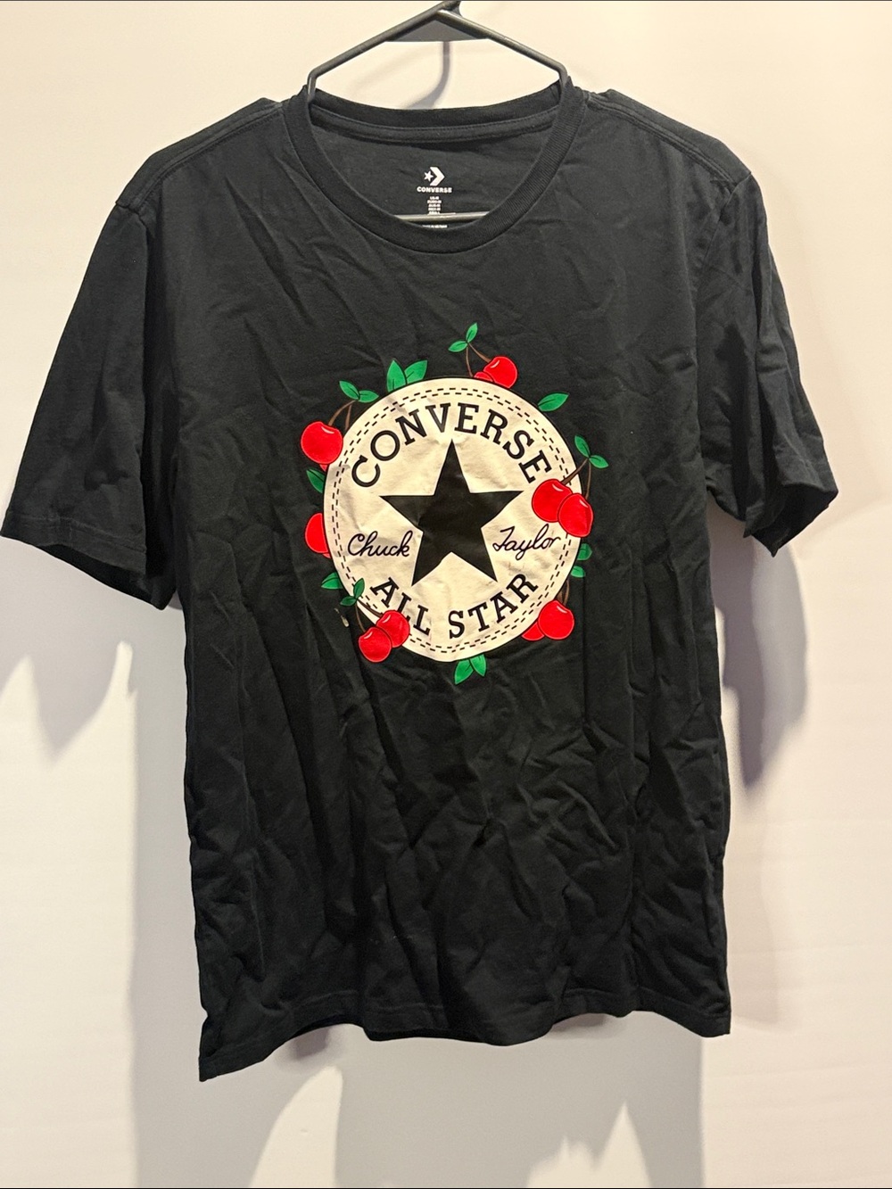Converse Black Short-Sleeve Tee with Red Cherry All-Star Logo Size: M